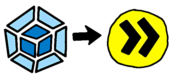 An arrow pointing from the webpack icon to the esbuild icon, very evidently drawn hastily in a computer graphics program by an amateur